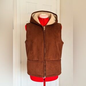 Vintage Lauren Ralph Lauren Faux Suede Shearling Fleece Hooded Vest Women Sz P/S